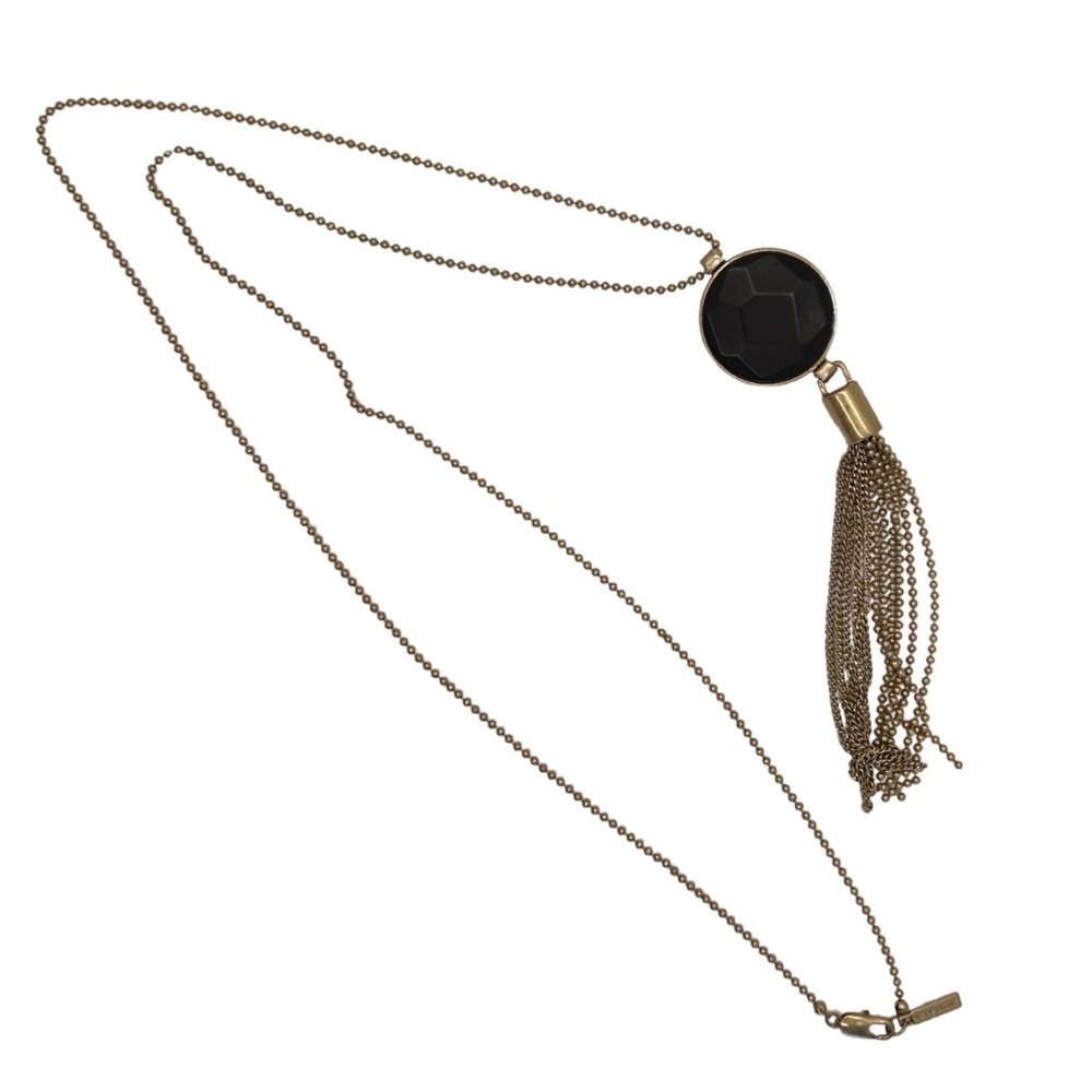 Kenneth Cole Black and Brass Round Drop Tassel Necklace